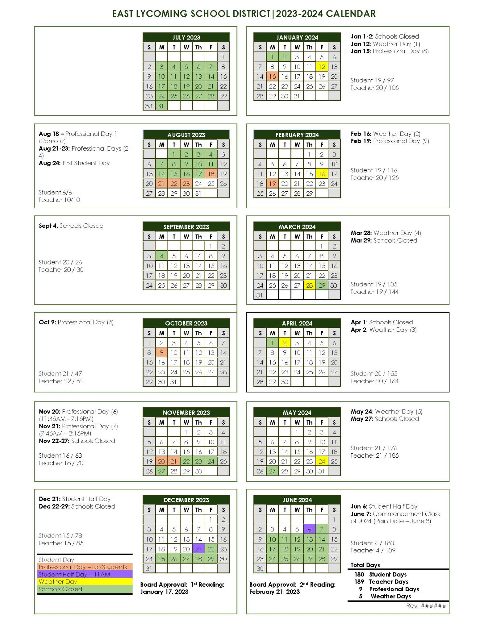 School Year Calendar – East Lycoming School District