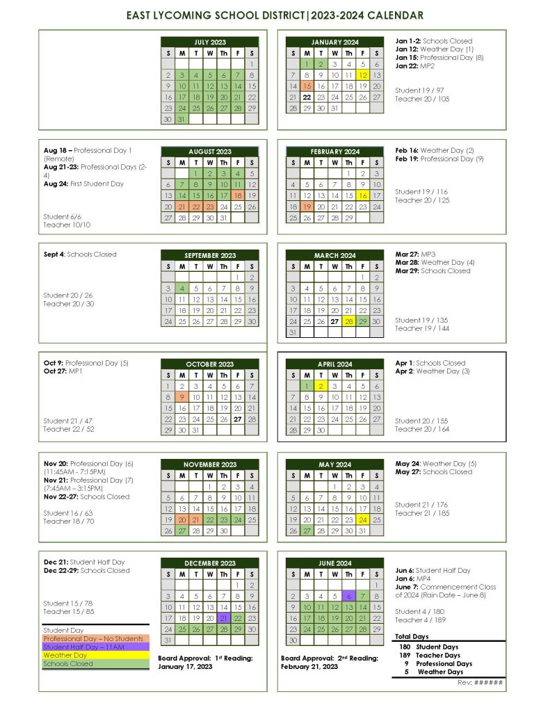 School Year Calendar – East Lycoming School District