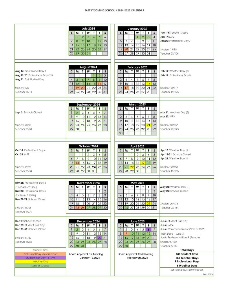 School Year Calendar East School District